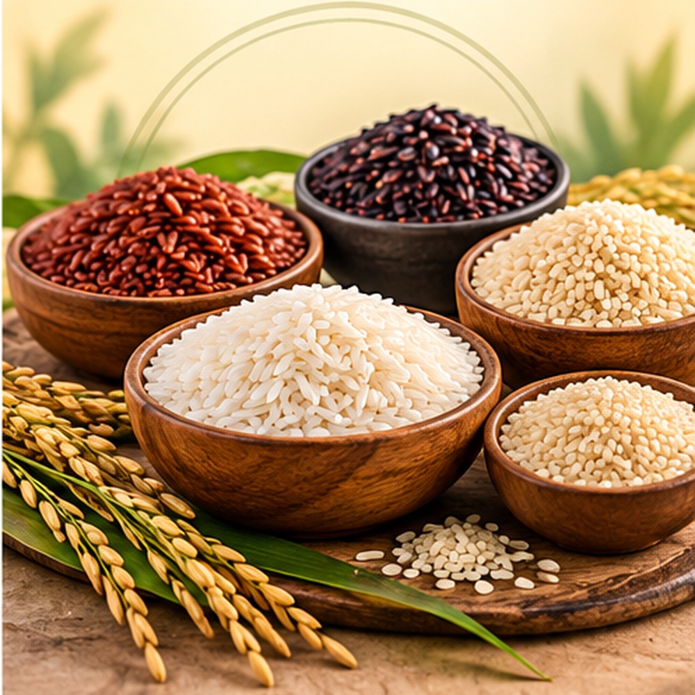Assortment of traditional Tamil Nadu rice varieties